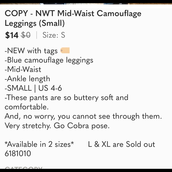 NWT Leggings,Camouflage, Mid-Waist - Picture 6 of 8